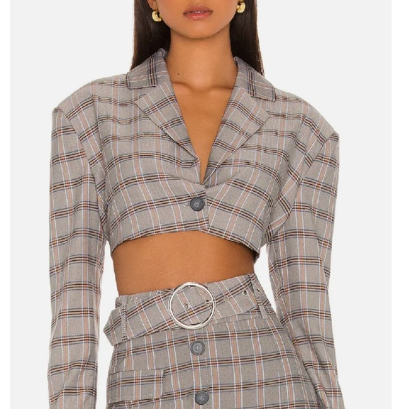 For Love and Lemons Kym Crop Blazer Grey Plaid NWT - Picture 4 of 13